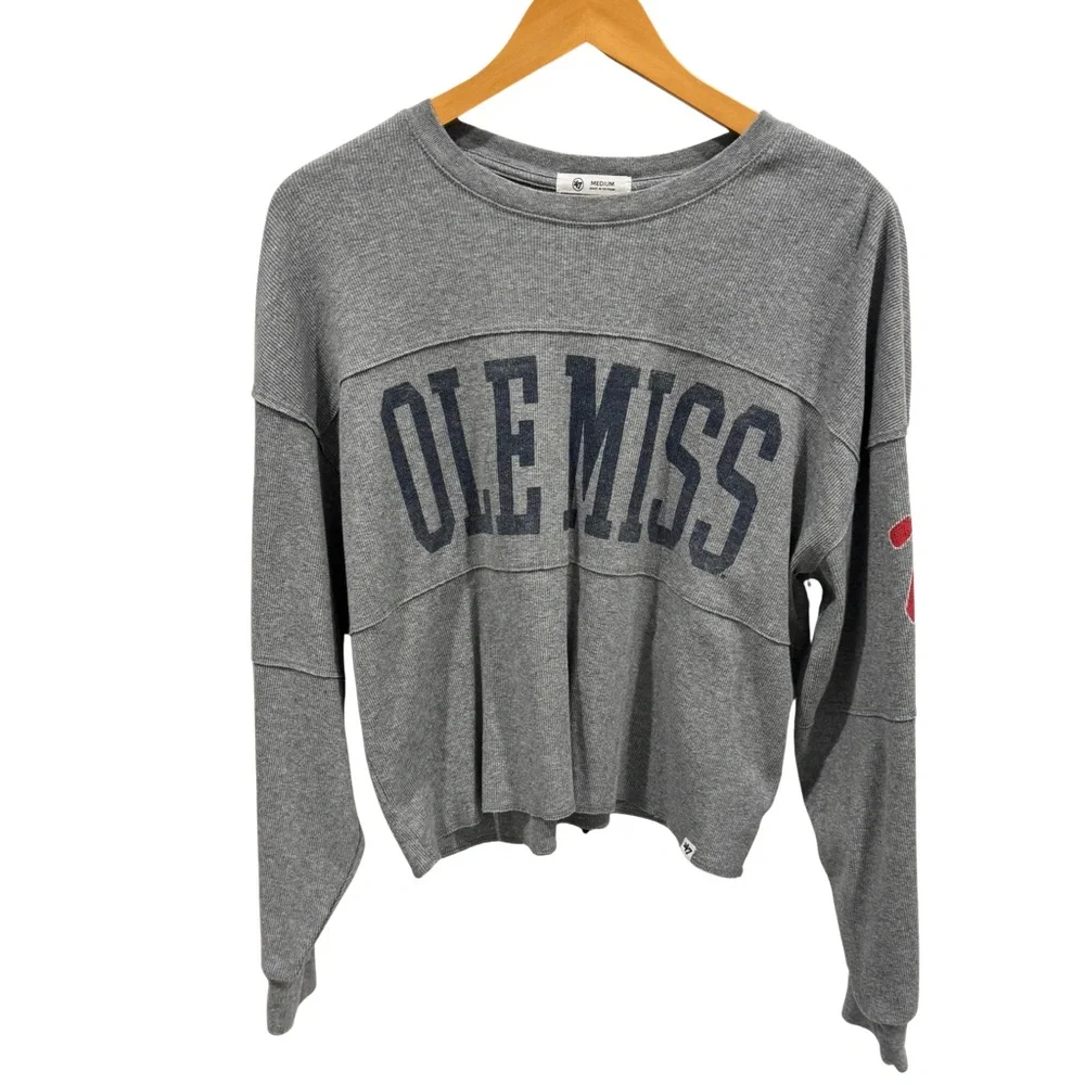 ’47 Ole Miss Cropped Waffle Knit Thermal Long Sleeve Top M Game Day Rebels - Picture 1 of 9